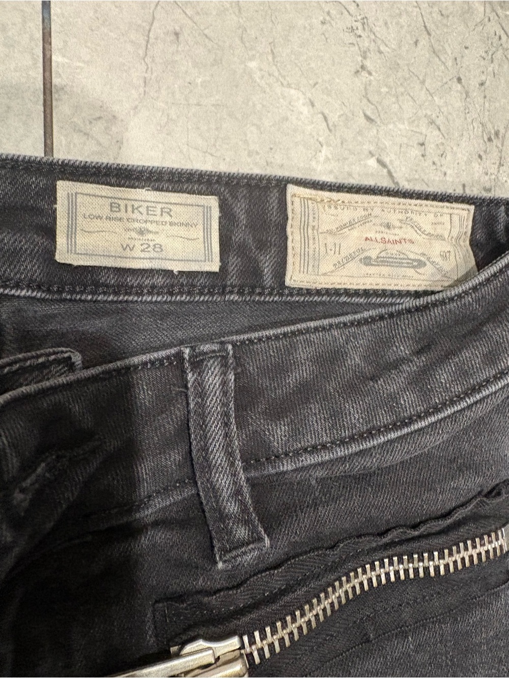 AllSaints Black Biker Moto Skinny Jeans with Zip Details - Picture 4 of 6